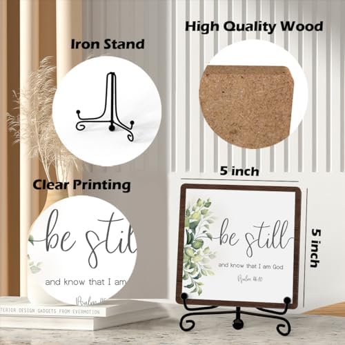 Be Still And Know That I Am God Table Sign, Farmhouse Bathroom Decor, Eucalyptus Desk Decor For Living Room Home Office Mantle Coffee Bar Bookshelf Kitchen Entryway (C10) - Image 2