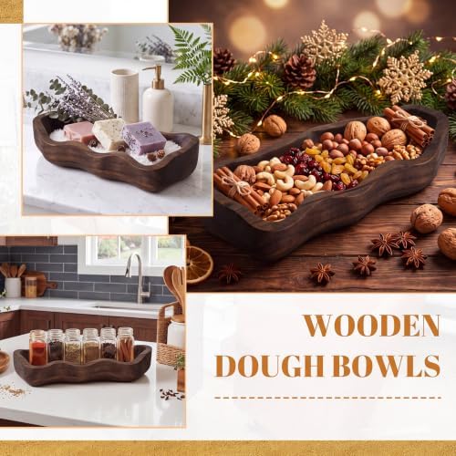 Nuogo 19 Inch Wooden Wavy Edge Dough Bowl Supplies, Brown - Image 5