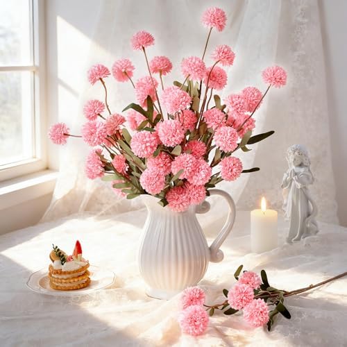 Waipfaru 10pcs Pink Fake Flowers, Artificial Pompon Mums - Image 7