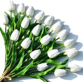 ONLY ART Artificial White Tulips 20 Pcs – 13.5 Inch PU Faux Flowers with Bendable Stems for Home Décor, Wedding Centerpieces, DIY Floral Arrangements, New Year and Valentine's Day by ONLYART