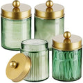 Amolliar Green Glass Apothecary Jar, Qtip Holder Bathroom Decor Gold 4 Pack by Amolliar
