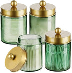 Amolliar Green Glass Apothecary Jar, Qtip Holder Bathroom Decor Gold 4 Pack by Amolliar