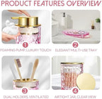 5 Piece Glass Bathroom Accessories Set, Pink & Gold Vanity Countertop Set - Image 4