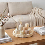 Yalikop Round Concrete Decorative Tray for Coffee Table Decoration 12" Modern Cream White Table Centerpieces Decorative Ottoman Tray for Serve Home Decoration Accent Bandejas Decorativas Gift - Image 4