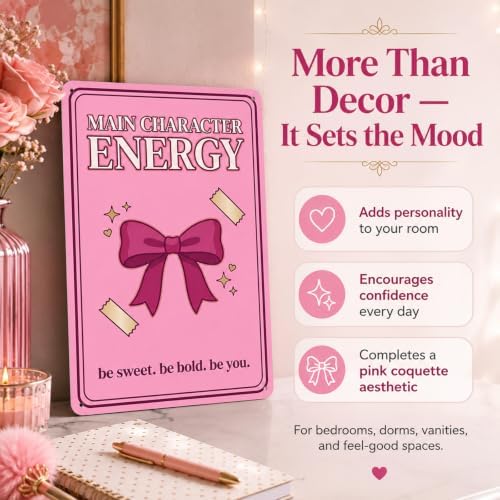 Pink Gradient Bow Metal Sign, Main Character Energy Decor, 8x12 - Image 3