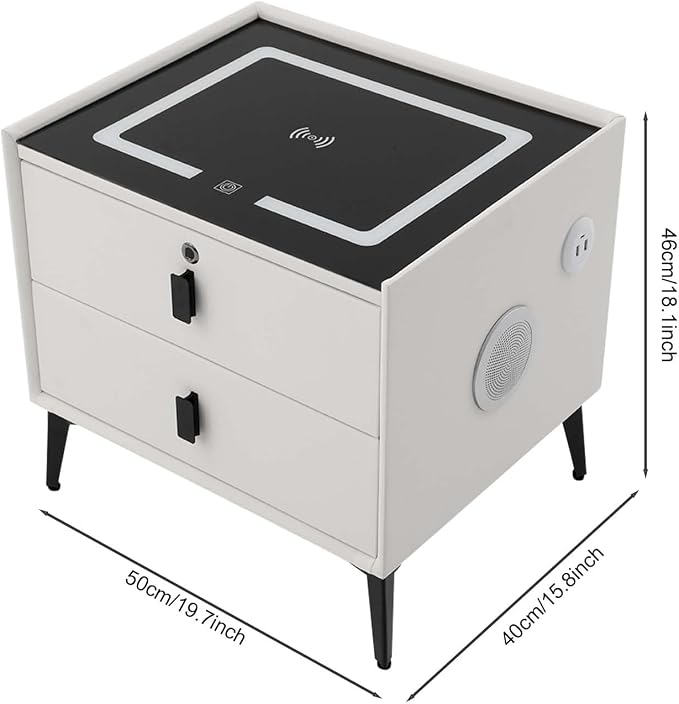 Smart Nightstand w/Fingerprint Lock Drawers, Smart Bedside Table w/USB Charging - Image 3