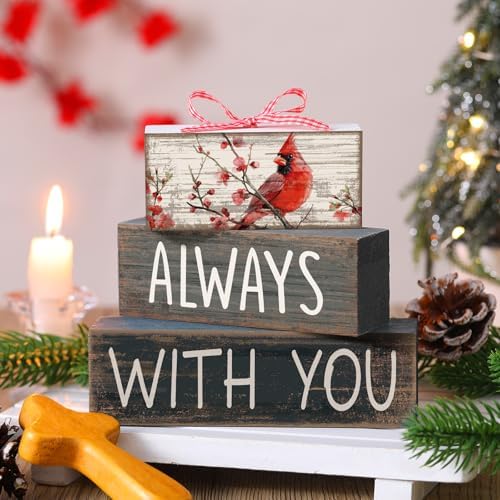 CroBlissful 4 Pcs Cardinal Gift Sympathy Gifts for Loss of Loved One Memorial Wooden Tabletop Decor Remembrance Bereavement Decor Condolence Block Sign for Father Mother Family Friends - Image 2