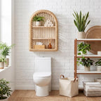 Rattan Wall Shelf - 3 Tier Boho Arched Wicker Hanging Shelves - Image 2