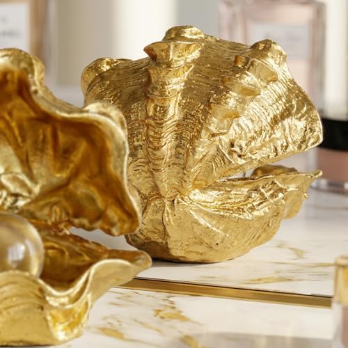 Pearl Oyster Statues Home Decor Accent Gold Decorations - Image 5