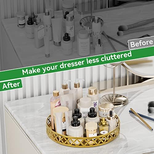 Vanity Tray for Bathroom Counter - 11 Inch Round Gold Decorative Tray - Image 5