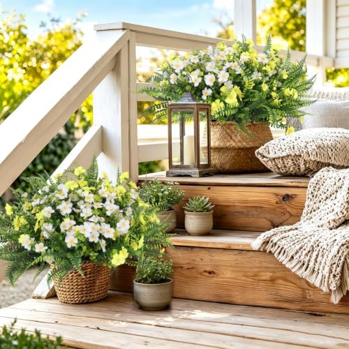 RECUTMS Artificial Flowers for Outdoors,White Yellow Fake Flowers Plants - Image 4