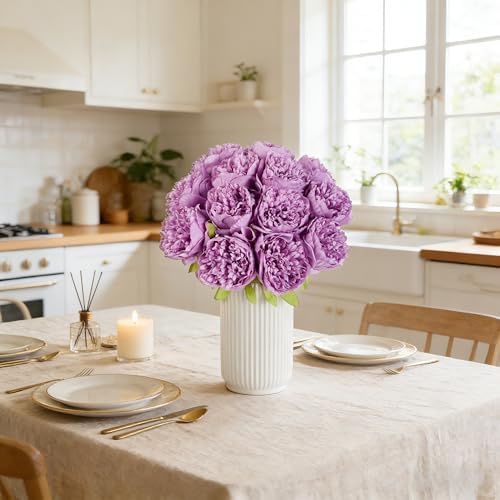 SITUMEIZI 10PCS Artificial Peony Flowers, Real Touch Fake Silk Bouquet with Stems for Home Mothers Day Wedding Party Centerpieces Table Decoration Indoor(Purple) - Image 5