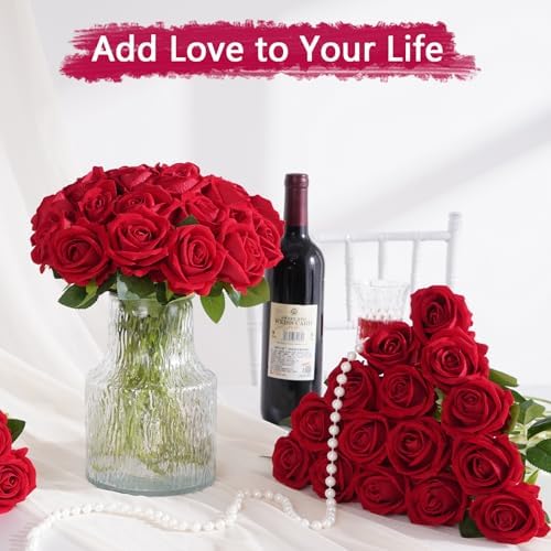 200Pcs Red Roses Artificial Flowers, Real Touch Velvet Fake Roses Bouquet - Image 4