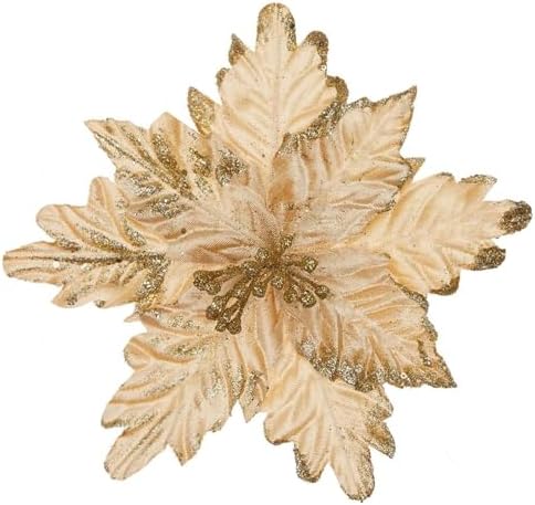 10 PCS Glitter Poinsettias, 9.4" Artificial Christmas Flowers, Gold by FuleHouzz