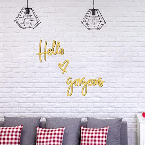 Blulu Hello Gorgeous Sign Wall Decor Wooden Words Minimalist Art, Gold - Image 5
