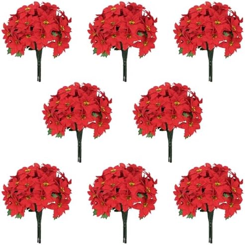 16 Pack Poinsettia Flowers Artificial Christmas Decorations, Red Poinsettia Flowers for Christmas Tree, Velvet Poinsettias Artificial Flowers for Xmas Decor DIY for Home Vase Indoor Outdoor Garden by BLEUMCADE