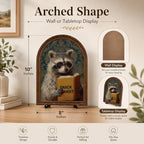 Wooden Tabletop Sign Funny Raccoon Decor for Bookshelf Desk Shelf, Arched Wood Frame Vintage Reading Animal Art, Rustic Home Office Display Accent for Animal Lovers - Image 6