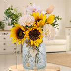 Leftover Fake Flowers in Vase, Artificial Sunflower Bouquets with Flower Arrangement Holder, Table Centerpieces for Dining Room, Faux Silk Sunflowers, Carnations and Tulips Arrangement - Image 3