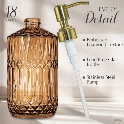 JASAI 18Oz Amber Glass Soap Dispenser with Gold RustProof Pump for Bathroom - Image 2