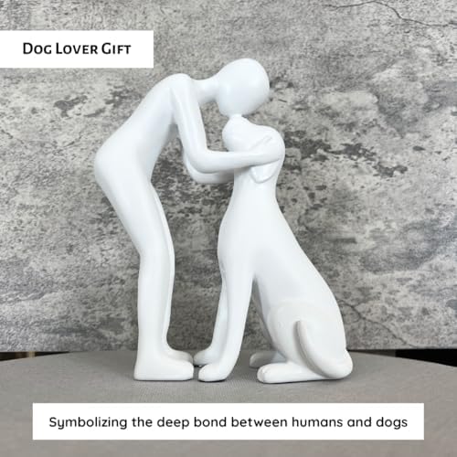 Dog Owner Sculpture 8x6 inch, White Resin Dogs Statue, Loss of Dog Sympathy, Home Office Desk Shelf Decor Accent, Cute Pet Gift for Puppy Moms (White) - Image 4