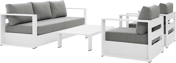 Modway Tahoe Aluminum 4-Piece Outdoor Patio Set in White Gray by Modway