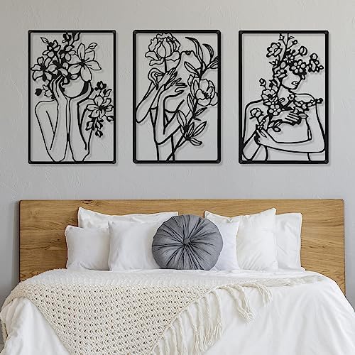 CHENGU 3 Pieces Metal Minimalist Abstract Woman Wall Art Line Drawing Wall Art Decor Single Line Female Home Hanging for Kitchen Bathroom Living Room - Image 2
