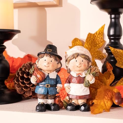 Valery Madelyn Fall Decorations for Home, 2 Pcs Fall Decor for Table Indoor Outdoor, Resin Thanksgiving Decorations Garden Pumpkins Pilgrim Figurines for Autumn Harvest Porch Tiered Tray, 5" - Image 4