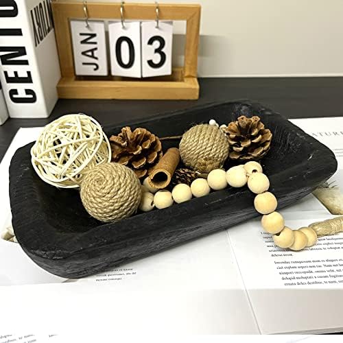 Wooden Dough Bowl Decor, Vintage Wooden Bowl Hand Carved Home Decor for Dining Table Center, Living Room, Kitchen Decor. (10inch black) by Unknown