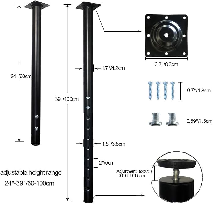 QLLY 24-40 inch Adjustable Metal Table Legs, Heavy Duty DIY Desk Legs - Image 2
