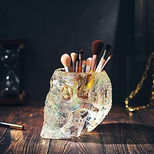 Skull Makeup Brush Holder, Pen Holder, Vanity, Desk, Office Organizer, Stationary, Decor Planter, Candy Bowl, Goth Decorations, Extra Large, Skulls Gothic Skull & Bones Organizer Bathroom (iridescent) - Image 3