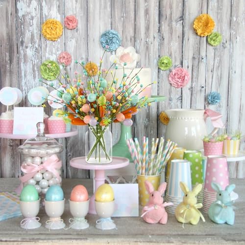 5pcs Artificial Easter Flower Picks 16.5in Spring Fake Berries Floral Stems with Easter Egg Carrot for Table Centerpieces Home Party Vase Flower Arrangement Easter Decor - Image 5