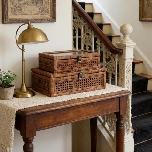 DECOR4SEASON Set of 2 Rattan and Cane Stacking Boxes,Brown,12"&14" - Image 6