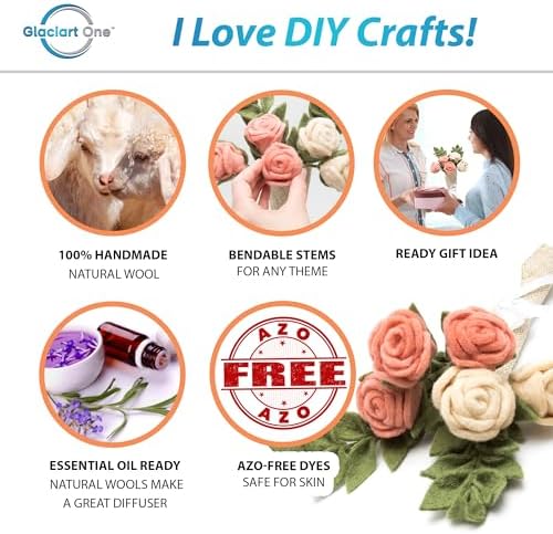 Glaciart One Felt Roses Flowers Artificial Bouquet - 5 pcs|Reusable, Washable and Essential Oil Ready Multi Color Artificial Flowers w/Bendable Wire Stem |Great as Gift and Home or Event Decorations - Image 2
