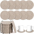 OIAHOMY 10 Pcs Drink Coasters with Holder, Boho Cotton Woven Coaster Set, Absorbent Coaster Protection for Various Cups, Ideal for Coffee Tables Home Decor and Gift, 4.3 Inches, Brown by MasterofSpaceOptimization