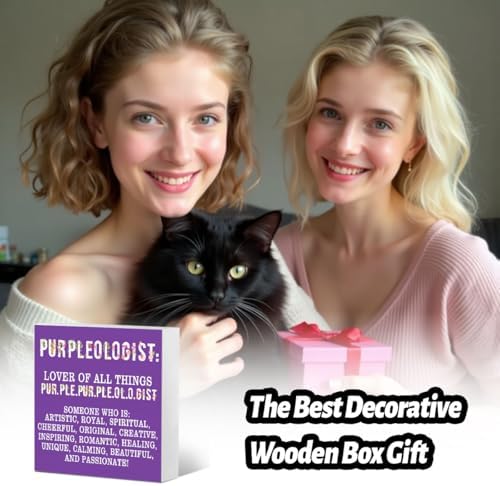 Purple Gifts for Women Men, Birthday Gifts for Mom Sister Friends, Purple Wooden Box Office Home Signs Desk Accessories Decorations (5x5 Inch) - Image 6