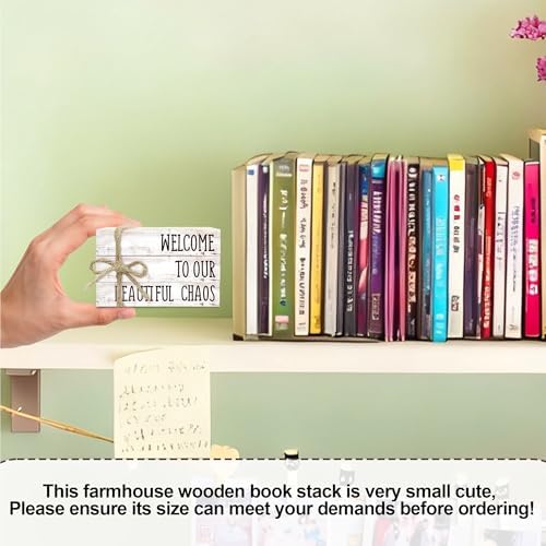 Ycyfckdr Decorative Wood Book Stack for Home, Welcome to Our Beautiful Chaos, Rustic Table and Living Room Bookshelf Farmhouse Decor (L70) - Image 3