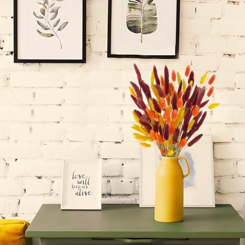 Uieke 240 Pcs Bunny Tails Dried Flowers, 17'' Natural Dried Pampas Grass Decor, Yellow Burnt Orange Burgundy Reed Grass Bouquet for Boho Wedding Home Party Fall Decorations - Image 4