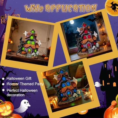 Halloween Decorations, Lighted Halloween Village Houses with LED Lights Haunted House for Home and Party Table Desk Mantel - Image 3