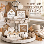 Reallnaive 18 Pcs Fall Tiered Tray Decor Set Neutral Wood Signs - Image 2