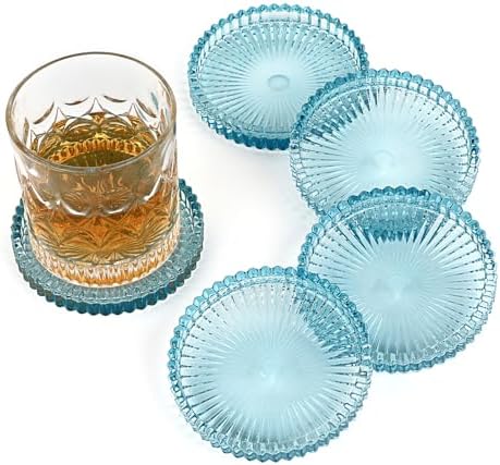 Modern Clear Coaster Set of 5- Glass Coasters for Drinks, Clear Blue by Unknown