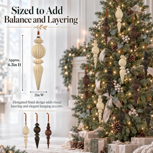 Vintage Christmas Ornaments, Rustic Finial Hanging Decor for Tree, 12pcs - Image 5