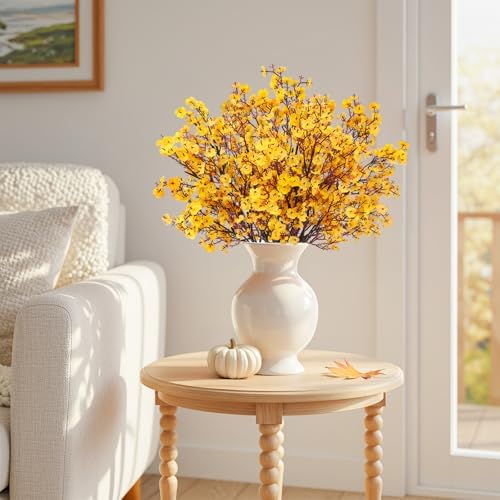 8Pcs Artificial Fall Flowers Real Touch Fake Yellow Silk Flower Decorations - Image 2