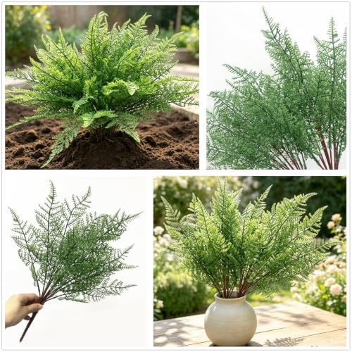 Artificial Ferns Plants Indoor Decor Fake Boston Fern for Outdoors 4 Pack, Faux Plastic Greenery Shrubs Home Garden Verandah Kitchen Bathroom Decoration Wedding Party Christmas DIY Bundles Bush 4 Pcs - Image 6