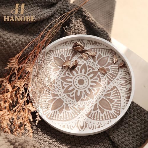 Hanobe Round Boho Decorative Tray for Coffee Table, Mandala Pattern Finish - Image 3