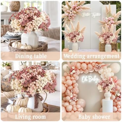 N&T NIETING Baby Breath Flowers Artificial Bulk, 15Pcs, Fall Pink Decor - Image 6