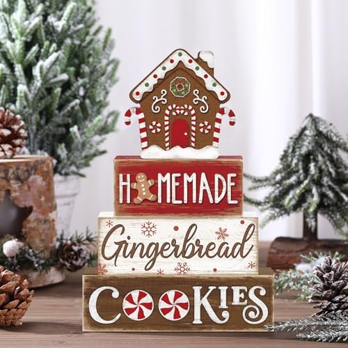 Marsui 4 Pcs Christmas Gingerbread House Decorations Wooden Table Signs - Image 6