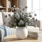 Mixed 10 Pcs Artificial Pompon Mum Set-8 Chrysanthemum & 2 White Daisy, Blue Silk Faux Flower for Vase Fall Floral Arrangements Wedding Centerpiece DIY Home Indoor Outdoor Decor (No Vase) - Image 2