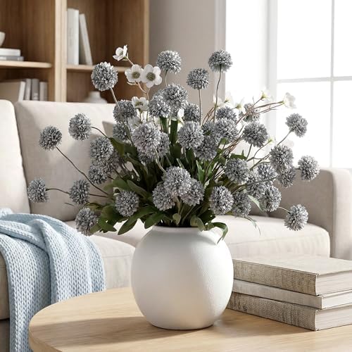 Mixed 10 Pcs Artificial Pompon Mum Set-8 Chrysanthemum & 2 White Daisy, Blue Silk Faux Flower for Vase Fall Floral Arrangements Wedding Centerpiece DIY Home Indoor Outdoor Decor (No Vase) - Image 2
