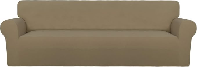PureFit Stretch Couch Covers for Sofa 4 Seater Slipcovers Tan | 1-Piece Sofa by PureFit
