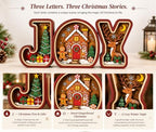 Gingerbread Christmas Decorations, 3D Wooden JOY Sign with Christmas Tree and Reindeer, Vintage Merry Christmas Tiered Tray Decor for Office Desk Party Kitchen, Tabletop, Shelf and Farmhouse Mantel (Gingerbread Christmas Decorations) - Image 4